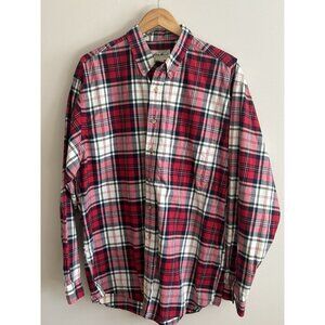 Eddie Bauer Plaid Shirt Men’s Large Red Plaid Crisp Cotton Button Down Holiday